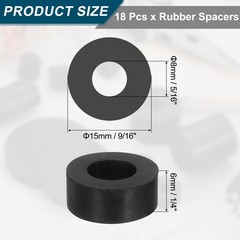 uxcell 18Pcs Thick Rubber 9/16 Inch OD x 5/16 ID x 1/4 T, Black