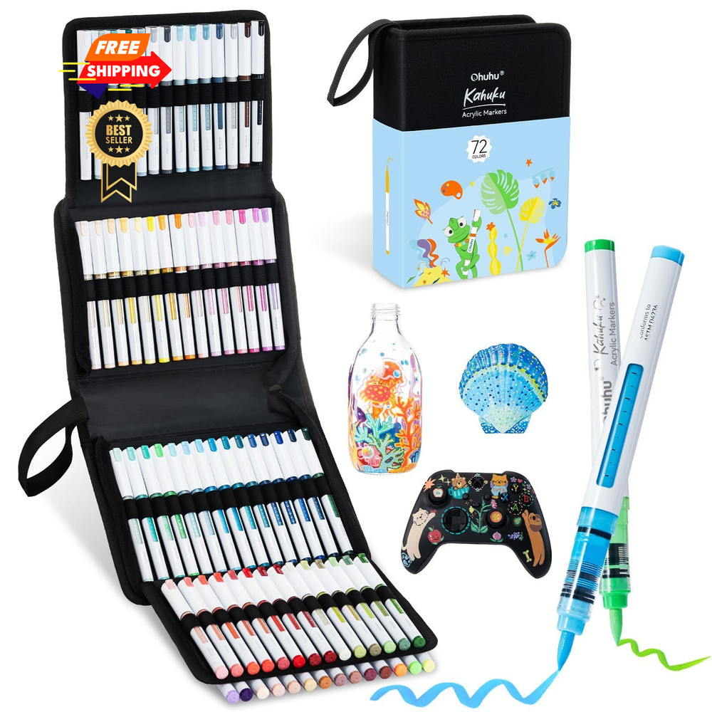 Ohuhu Acrylic Paint Markers Brush Tip: 72 1 Count (Pack of 72), 72 Colors