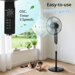 16″ Oscillating Pedestal Fan Adjustable Height 3 Speed Floor Cooling Fan +Remote