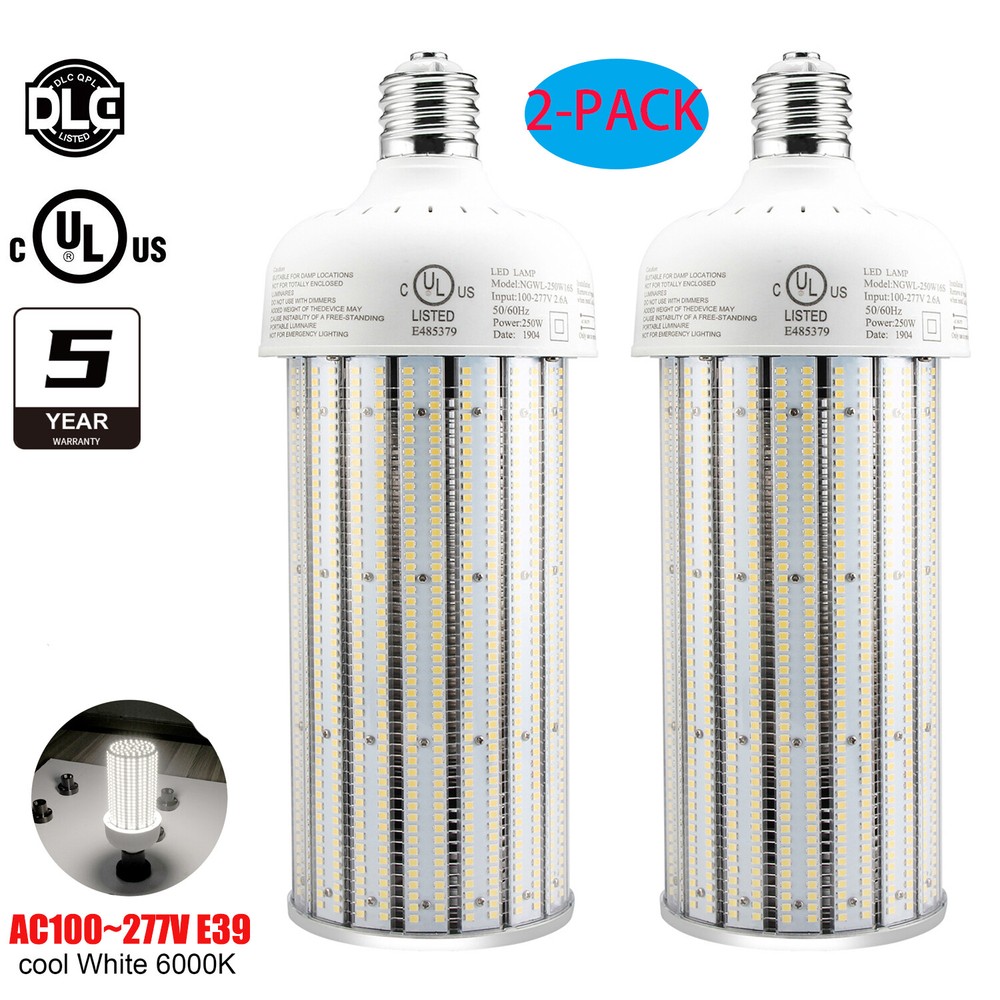 (2-Pack) 1000W Equival 250 Watt LED Corn Light E39 Mogul Warehouse Factory Bulb