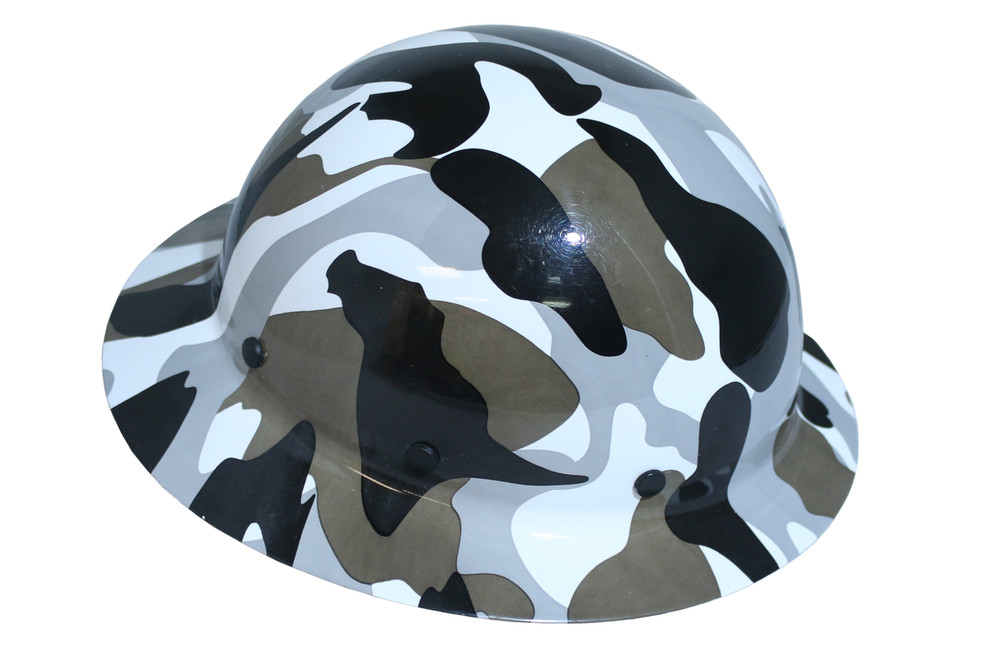 AFP Fiber Full Brim Hard Hat 6 Point Ratchet Suspension Gray Camo- New open box