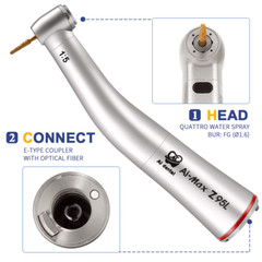Dental 4:1 1:1 1:5 contra angle handpiece LED fiber optic light Red Blue Water