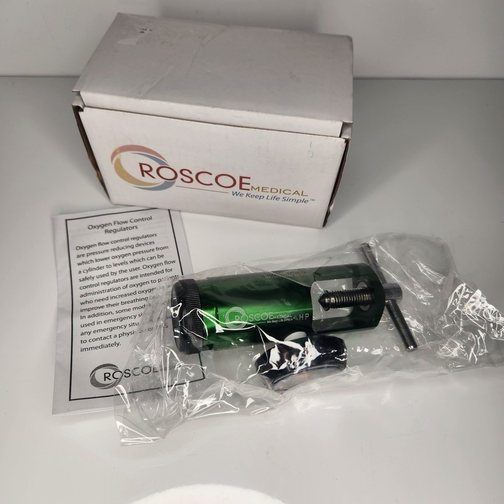 New Roscoe Medical Green Oxygen Regulator Adult, 0-15LP, CGA-870 RMI-15MINI