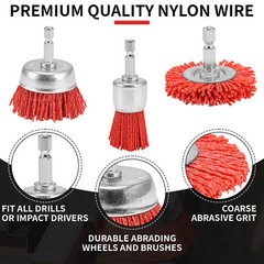 Nylon Filament Abrasive Wire Brush Wheel Cup Brush 1/4″ Hex Shank Rotary Tools