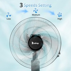 16-Inch Height Adjustable Pedestal Fan,Oscillating Stand Fan w/3 Speeds & Remote