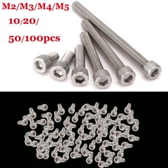 DIN912 10/20/50/100x M2 M3 M4 M5 Stainless Steel Hex Bolt Socket Cap Screws Head