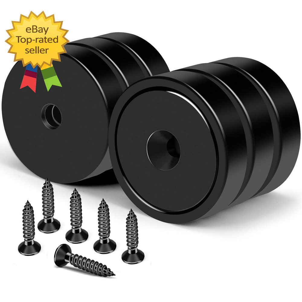 Heavy Duty Magnets with Hole, 150LB Strong Magnets, Black Pot Magnet with Screw