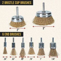 12-Piece Abrasive Brass-Coated Wire Wheel, Cup & End Brush Set, 1/4″ Drill Shank