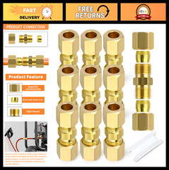 10PCS Brass Compression Tube Fitting Connectors, 5/16″ OD for Plumbing & HVAC