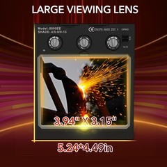 Solar Powered Welding Helmet with Large View, True Color & Auto Darkening Filter