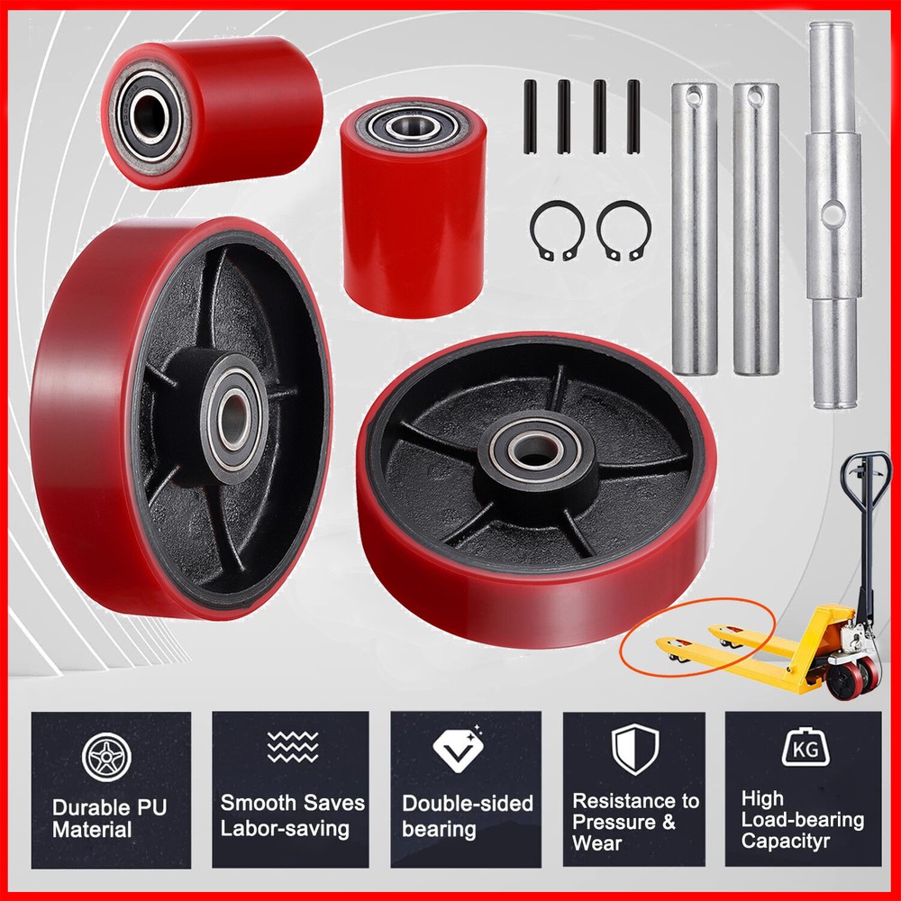 Forklift Pallet Jack Truck Front and Rear Wheels Replacement Kit Set w/ Bearing