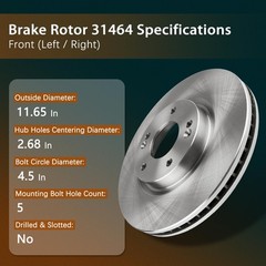 11.65 Front Brake Kit with Pads Rotors Wheel Bearing Hub Assembly 2007-2012 ABS