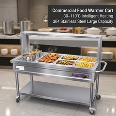 Commercial Food Warmer, 1800W Professiona Electric Steam Table 5 Trays + 2 Pots