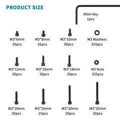 765 Pcs M3 Screws Bolts and Nuts Assortment Kit, Small Hex Socket Head Cap