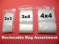 300 Reclosable Plastic Zip-Top Bag Assortment ~ 2×3 3×4 4×4 Resealable Baggies