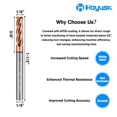 1/8″ Carbide End Mills 4 Flute Square End Mill AlTiN Coating HRC 55 Tungsten