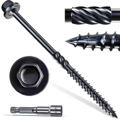#14 x 4 Wood Structural Screws 50 Pcs, Exterior Hex-Head Lag Screws, Black He…