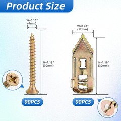 180 PCS Self-Drilling Drywall Anchors KIT – 90 Metal Winged Zinc Plated Drywall