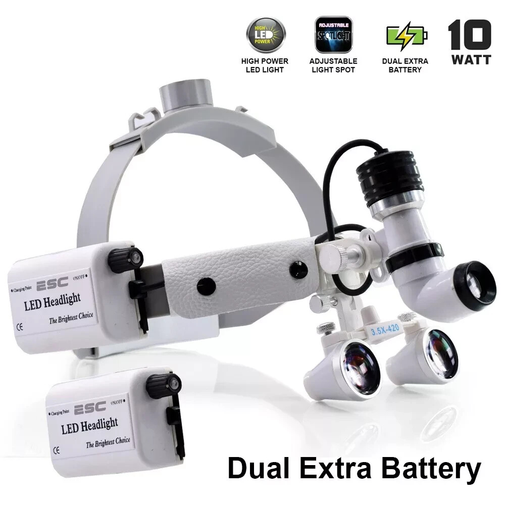 Wireless Surgical Dental ENT Headlight with Magnifying Loupes ,Powerful 10W LED