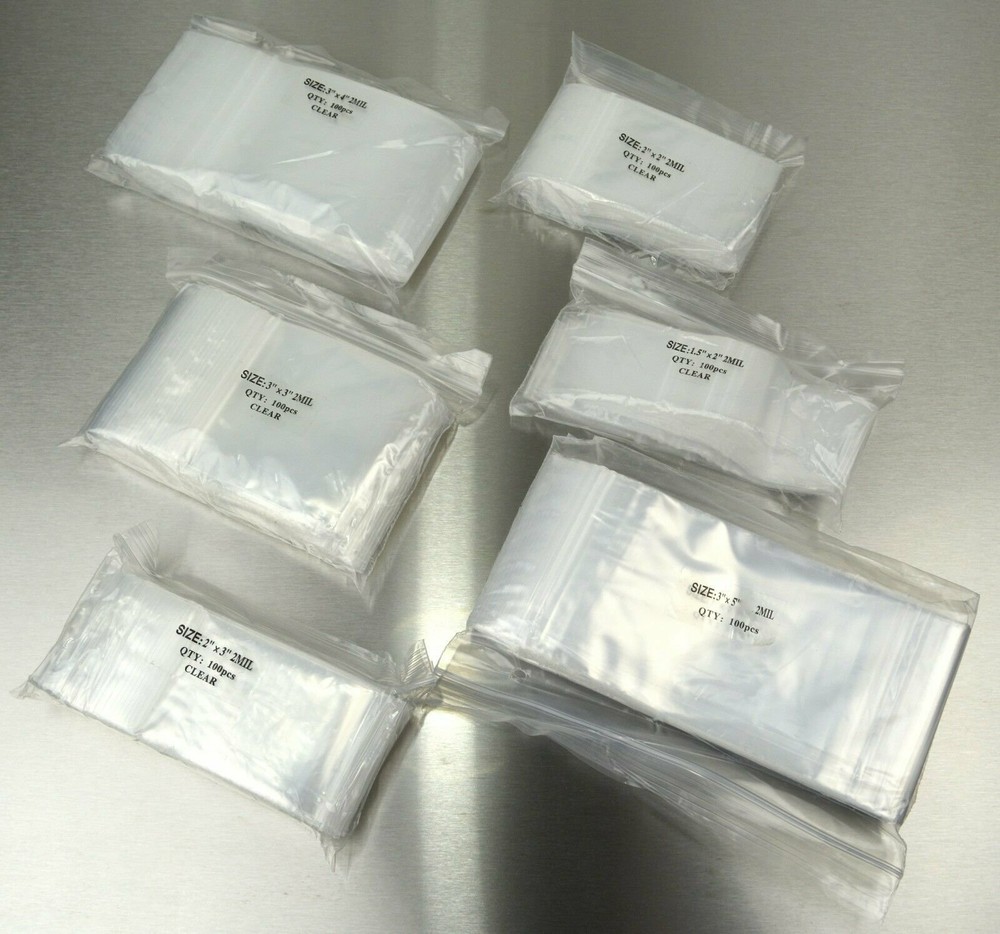 600 PIECE 2MIL ZIP LOCK POLY RECLOSABLE PLASTIC CLEAR BAGGIES ASSORTED SIZES LOT