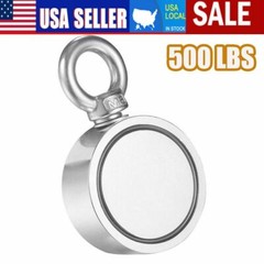 US 500LBS Double Sided Super Strong Neodymium Fishing Magnet Power Pulling Force