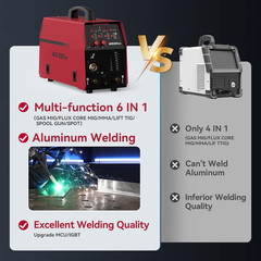 200A 6-in-1 MIG Welder Gas/Gasless Flux Core Lift TIG Spot & Aluminum Welding