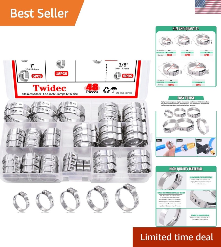 48PCS 5 sizes PEX Cinch Clamps Kit- Stainless Steel Pex Crimp Rings for Pipe …