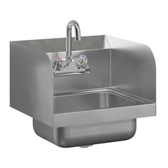 Stainless Steel Hand Sink 15 in x 15 in with Side Splashes and Gooseneck Faucet