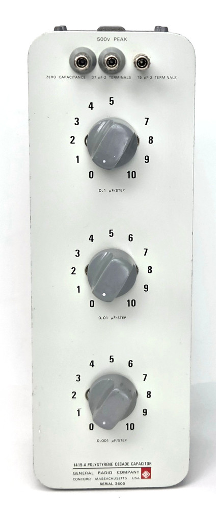 General Radio 1419-A 3-Dial Polystyrene Decade Capacitor .001-1.110 Mfd 1419A
