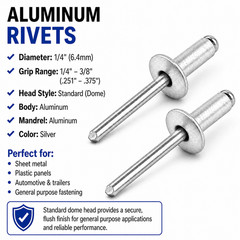 1/4″ x 3/8″ Grip Range All Aluminum Blind POP Rivets | 500 Pack