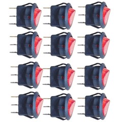 12PC For SPST 3 Pin ON/OFF Round Rocker Switch With Red Neon Lamp 10A/125VAC