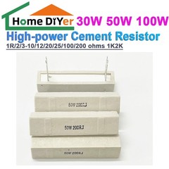 30W 50W 100W High-power Cement Resistor 1R/2/3-10/12/20/25/100/200 ohms 1K2K