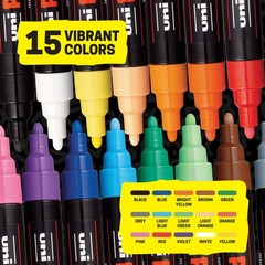Posca Paint Art Markers, Set of 15 5M Medium Acrylic Markers with Reversible …
