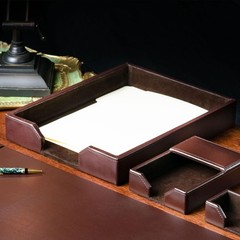 Dacasso Dark Brown Bonded Leather Luxury Letter Tray Holder – Paper Organizer