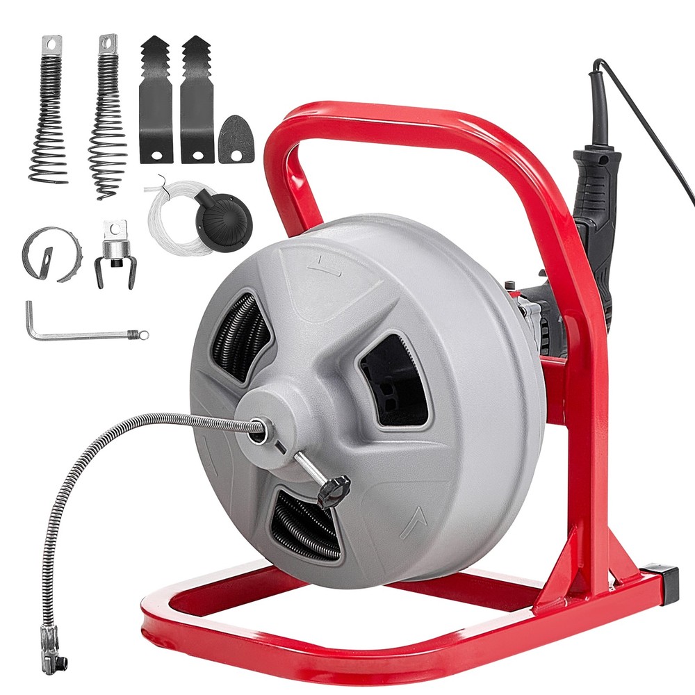 Uimoso Drain Cleaning Machine 50FT x5/16″ Manual Feed with 228RPM Electric Motor