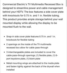 Commercial Electric Multimedia Recessed Box 1-Gang TV White Audio HDMI