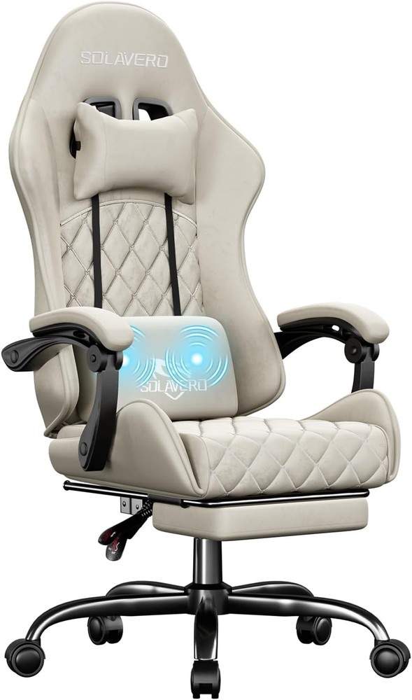 Gaming Chair with Footrest & Lumbar Massager, Ergonomic Office Recliner Chair