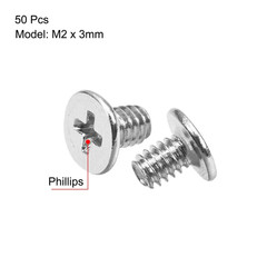 50Pcs M2X3Mm Phillips Screw Fastener Silver Tone 3.8Mm Dia Screw Head for Laptop