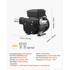 Uimoso 110V Electric Oil Transfer Pump for Diesel Fuel and Kerosene, 16 GPM Flow