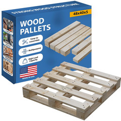 , 48X40X5 Wooden Pallet Kit, Heavy-Duty Industrial Grade Pinewood, Unassembled F