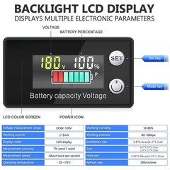 Battery Monitor Meter With LCD Display 12v 24v 36v 48v 60v 72v For Marine Boat