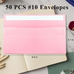 50 Pack Pink #10 Business Envelopes, Standard Envelopes Self 50 pieces,