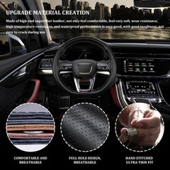 Steering Wheel Cover Lace Up, Stitch On Wrap, Breathabl Color: Full hole-Black