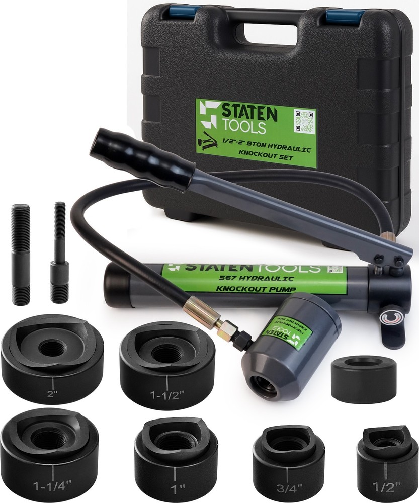 1/2″ – 2″ Hydraulic KO Set | 8 Ton | 6 Dies | 11-16 Gauge | Staten Tools