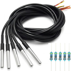 5 Pcs DS18B20 Temperature Sensor Probe High-Accuracy Waterproof Equippe