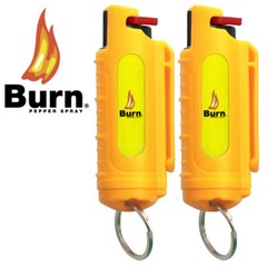 BURN Pepper Spray 0.5oz Keychain Security Case Molded Yellow 2 PACK