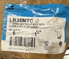 Lot Of 5 Cooper LB35MTC 1” Combo LB Conduit Body Covers And Gasket Threaded NOS