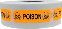 Fluorescent Orange “POISON” Labels | 0.5 x 1.5″ Inches Wide | 500 Pack