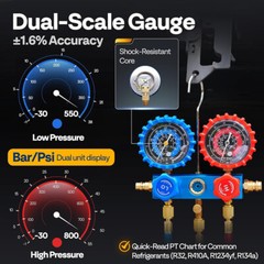 3.5CFM 1/4HP Air Vacuum Pump HVAC AC Manifold Gauge Set R1234yf R454B R134a R22