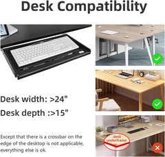 Under Desk Keyboard Tray Smooth Slide Out Space Saver Shelf w/ Pen Holder Office